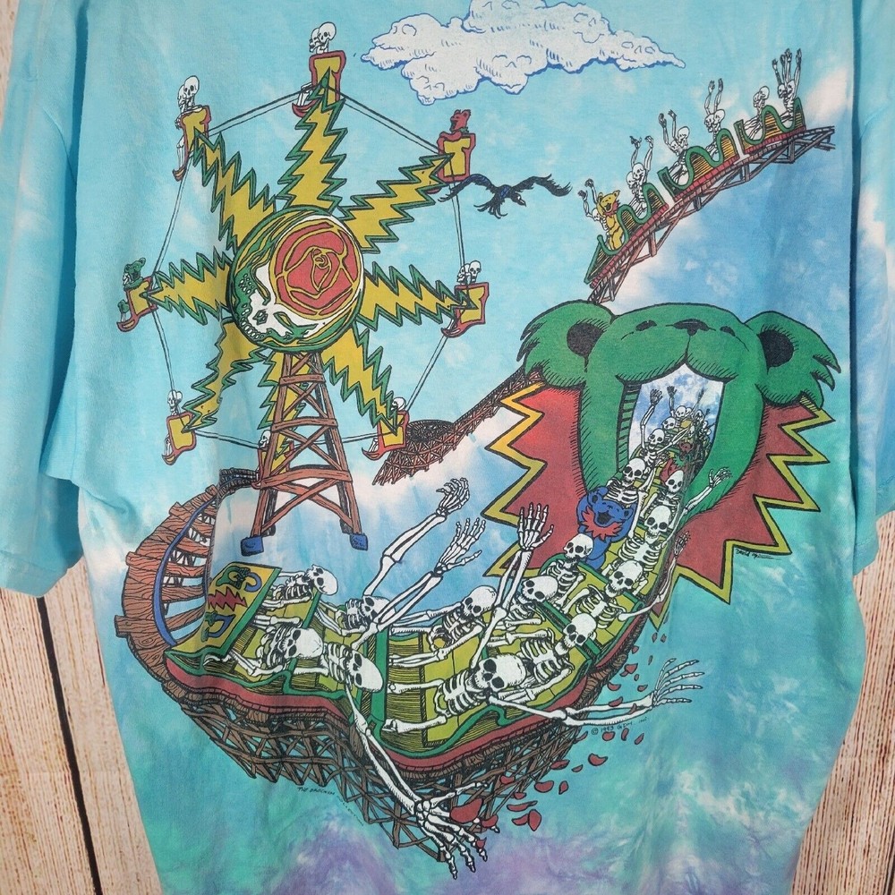 Rare 1993 Grateful Dead Roller Coaster Carnival Tye Dye Liquid Blue L Shirt EUC - Picture 7 of 10
